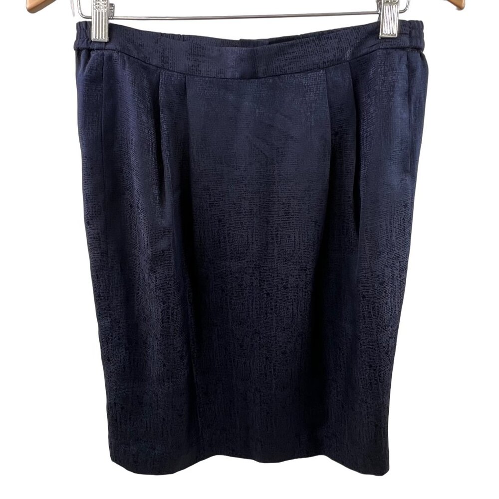 Vintage Silk Jacquard Pencil Skirt Size 24 Inches Length Navy Back Zipper Lined
